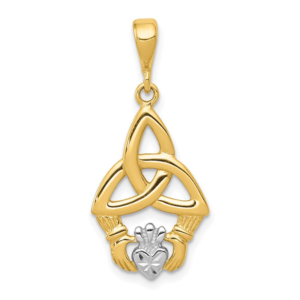 14K Rhodium Diamond-cut Claddagh Pendant - Product Photo