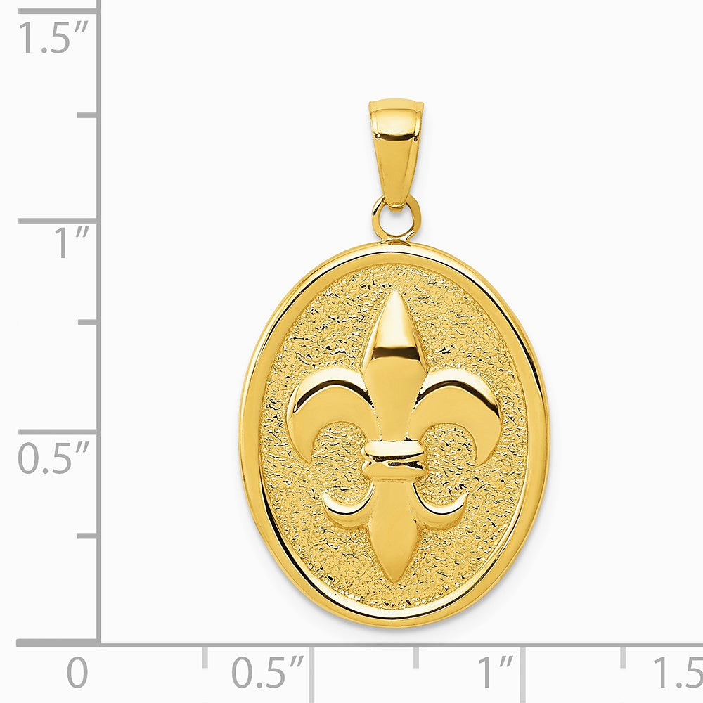 10K / 14K Yellow Gold Fleur-De-Lis on Oval Disk Pendant - Product Photo