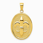 10K / 14K Yellow Gold Fleur-De-Lis on Oval Disk Pendant - Product Photo
