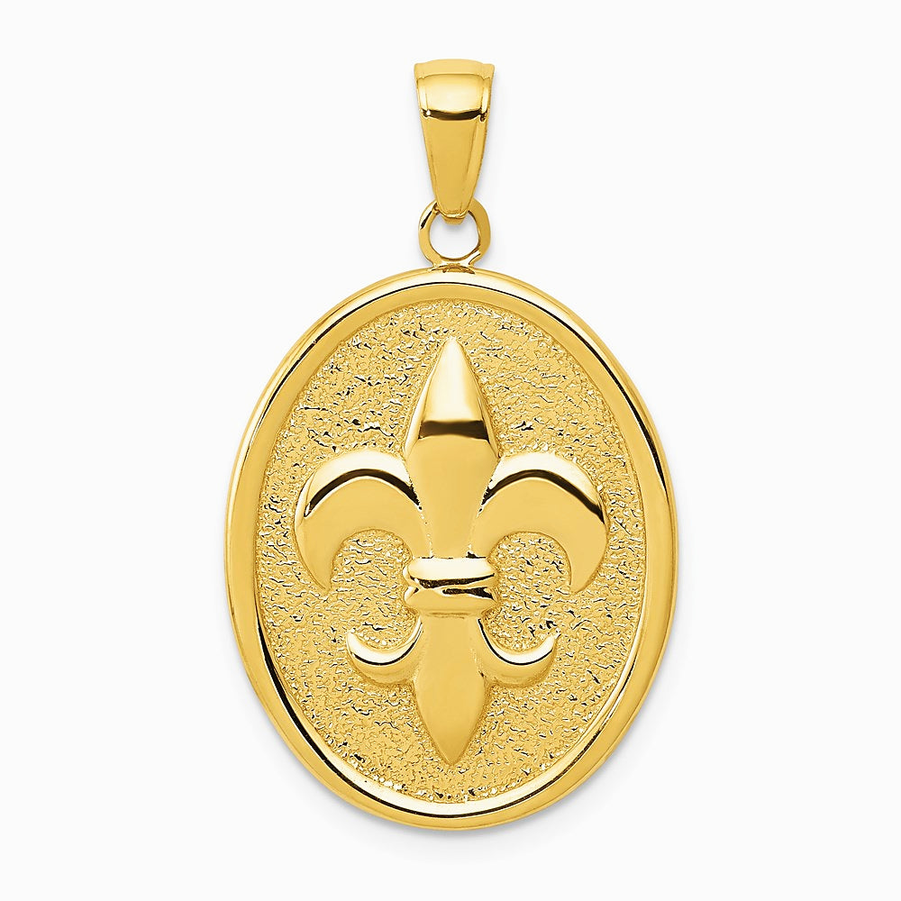 10K / 14K Yellow Gold Fleur-De-Lis on Oval Disk Pendant - Product Photo