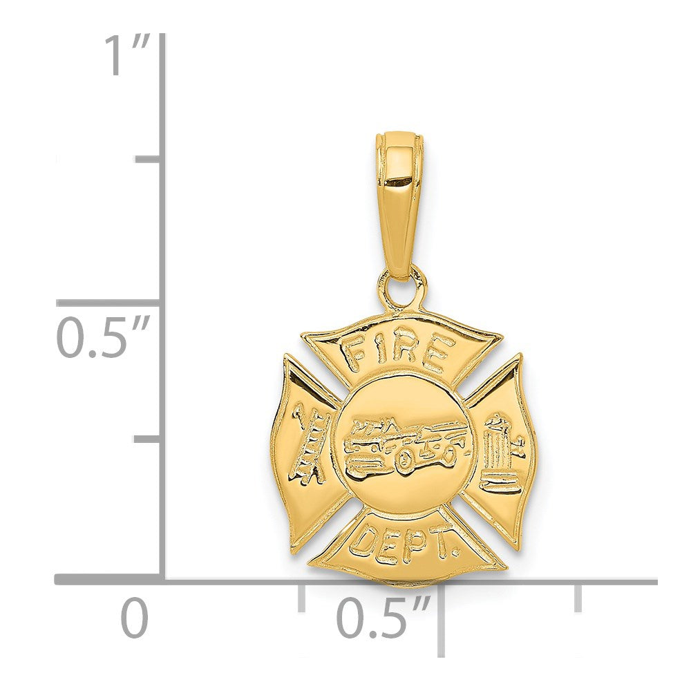 10K / 14K Yellow Gold Fire Dept Shield Pendant - Product Photo