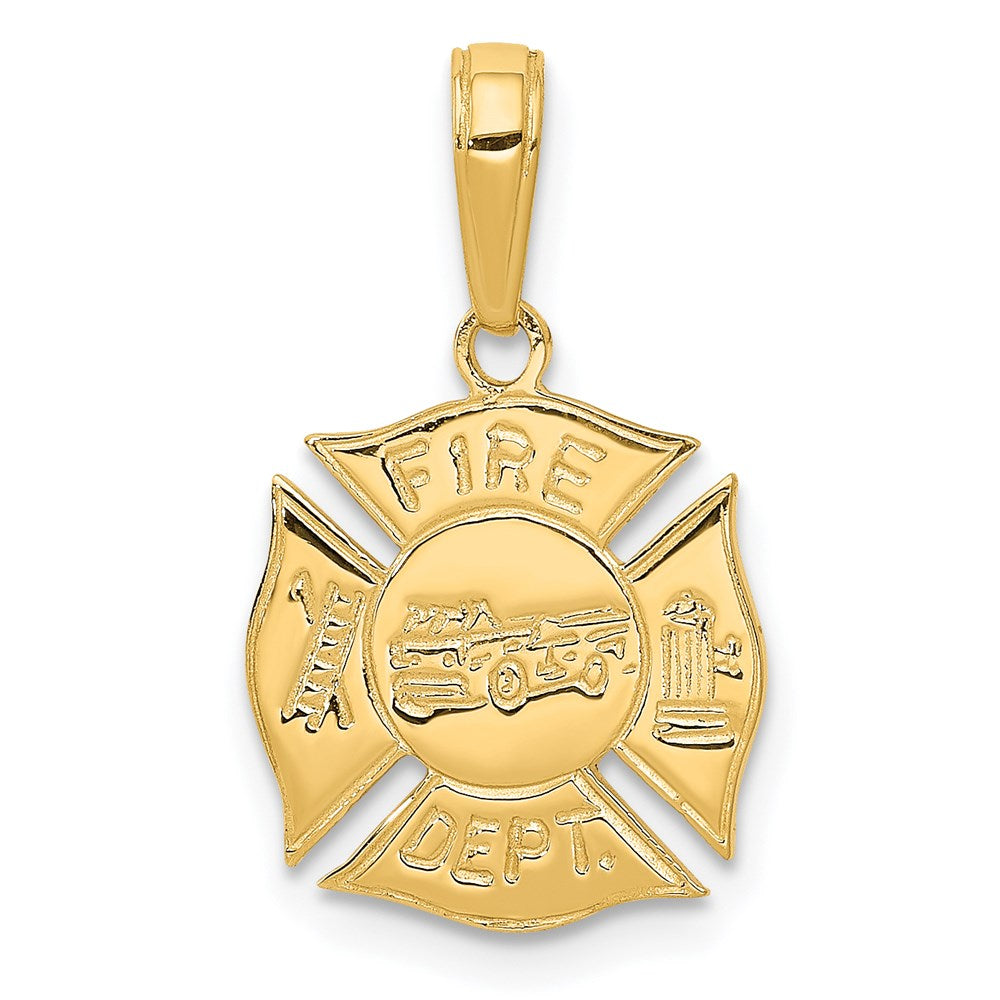 10K / 14K Yellow Gold Fire Dept Shield Pendant - Product Photo