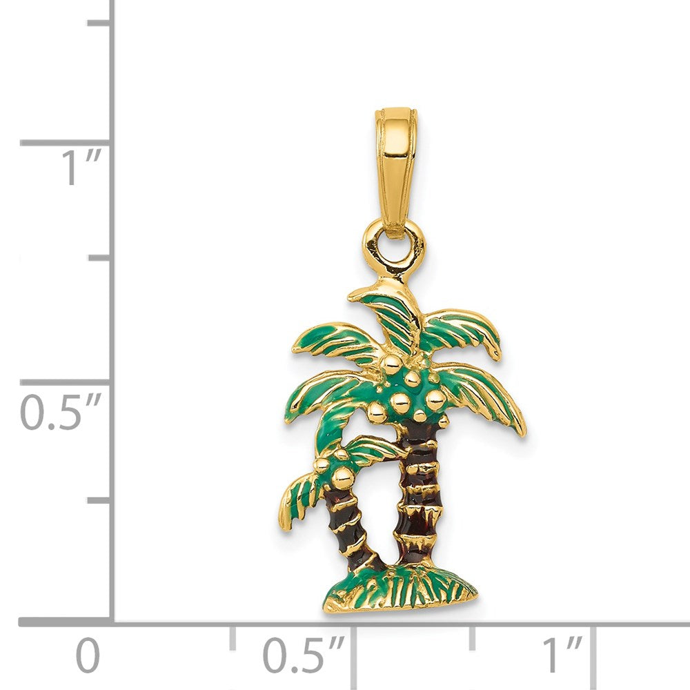 14k 3D Enameled Palm Trees Pendant - Product Photo