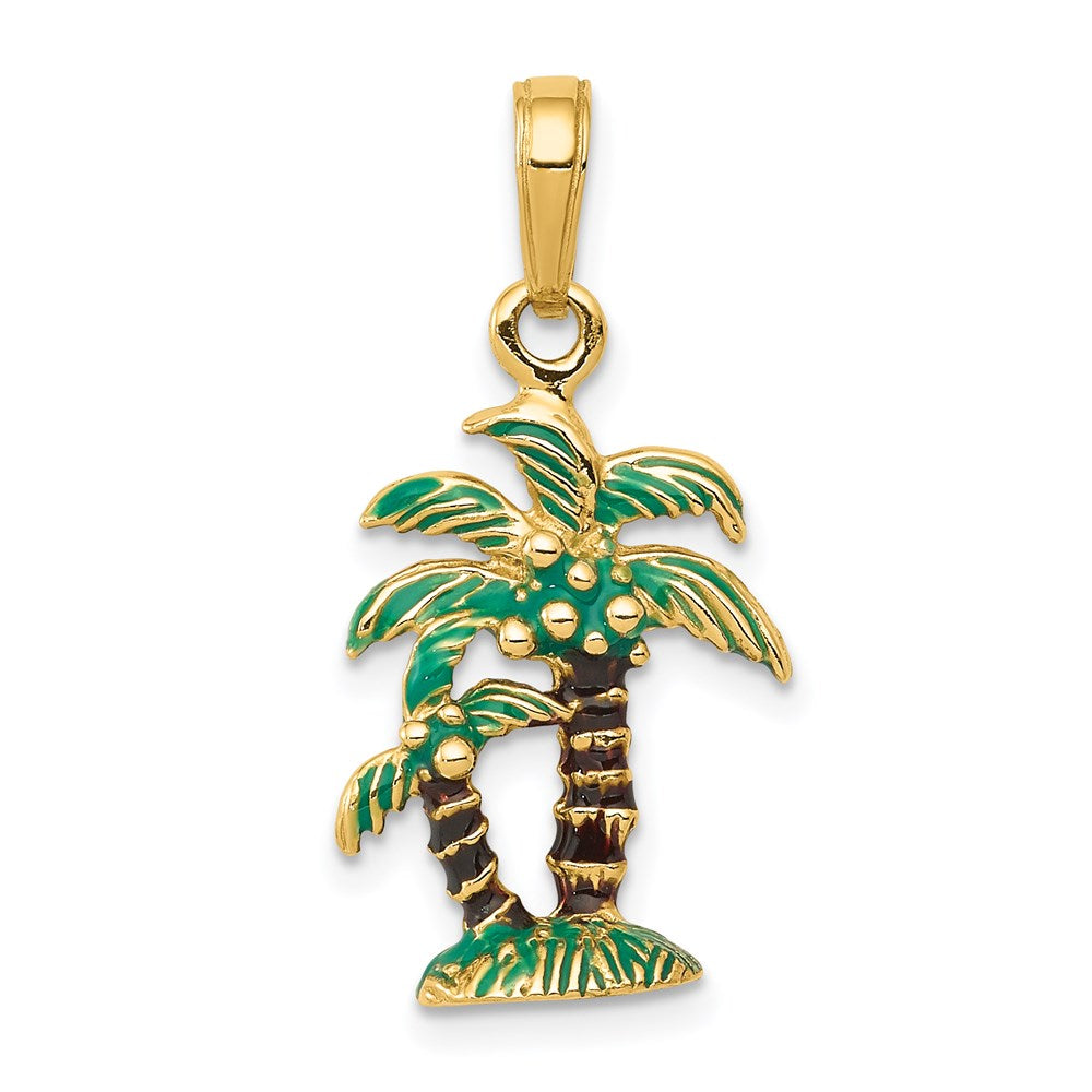 14k 3D Enameled Palm Trees Pendant - Product Photo
