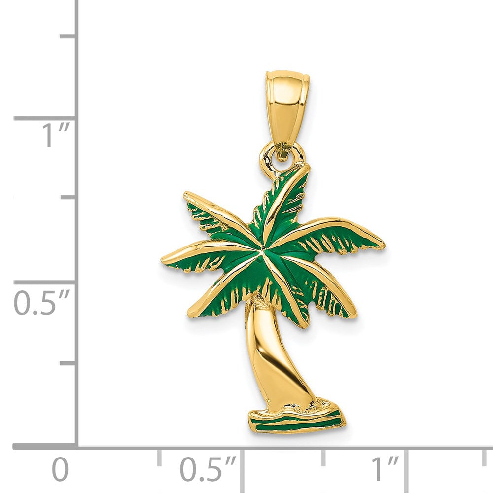 14k Enameled Palm Tree Pendant - Product Photo