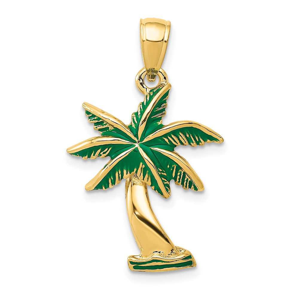 14k Enameled Palm Tree Pendant - Product Photo