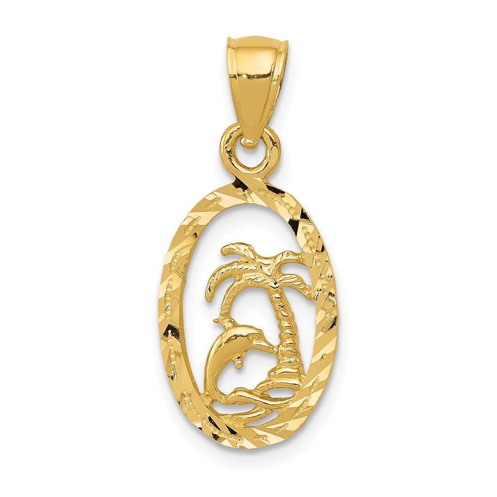 14K Dolphin and Palm Tree Pendant - Product Photo
