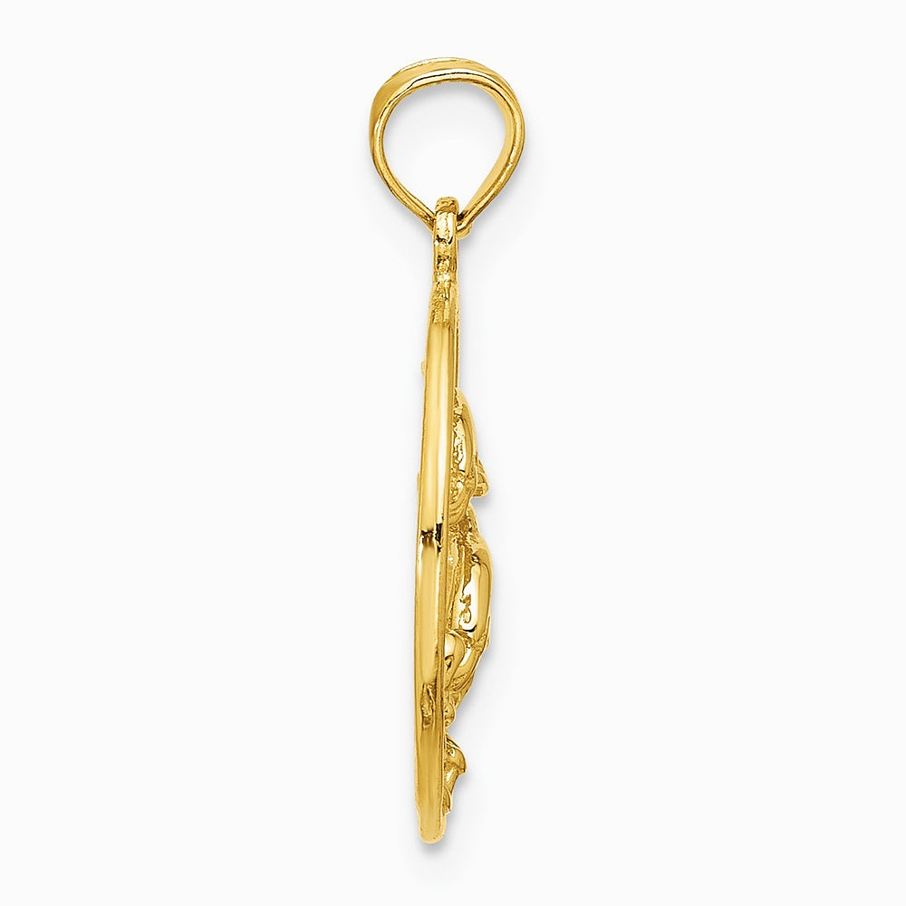 10K / 14K Yellow Gold Double Dolphin Circle Pendant - Product Photo