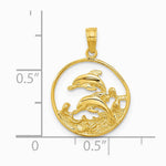 10K / 14K Yellow Gold Double Dolphin Circle Pendant - Product Photo