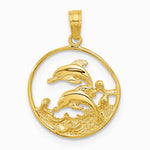 10K / 14K Yellow Gold Double Dolphin Circle Pendant - Product Photo