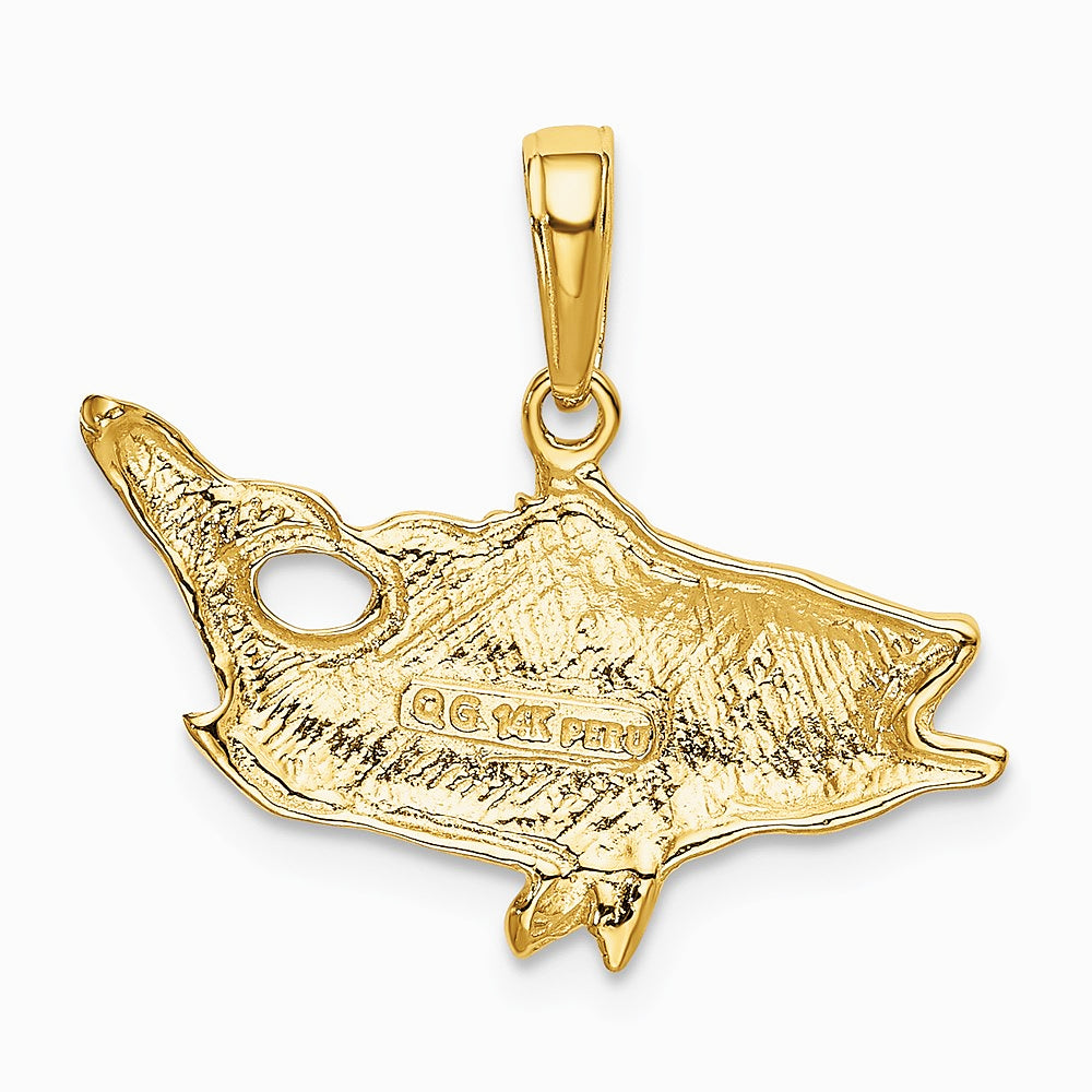 10K / 14K Yellow Gold Open Mouthed Bass Fish Pendant - Product Photo