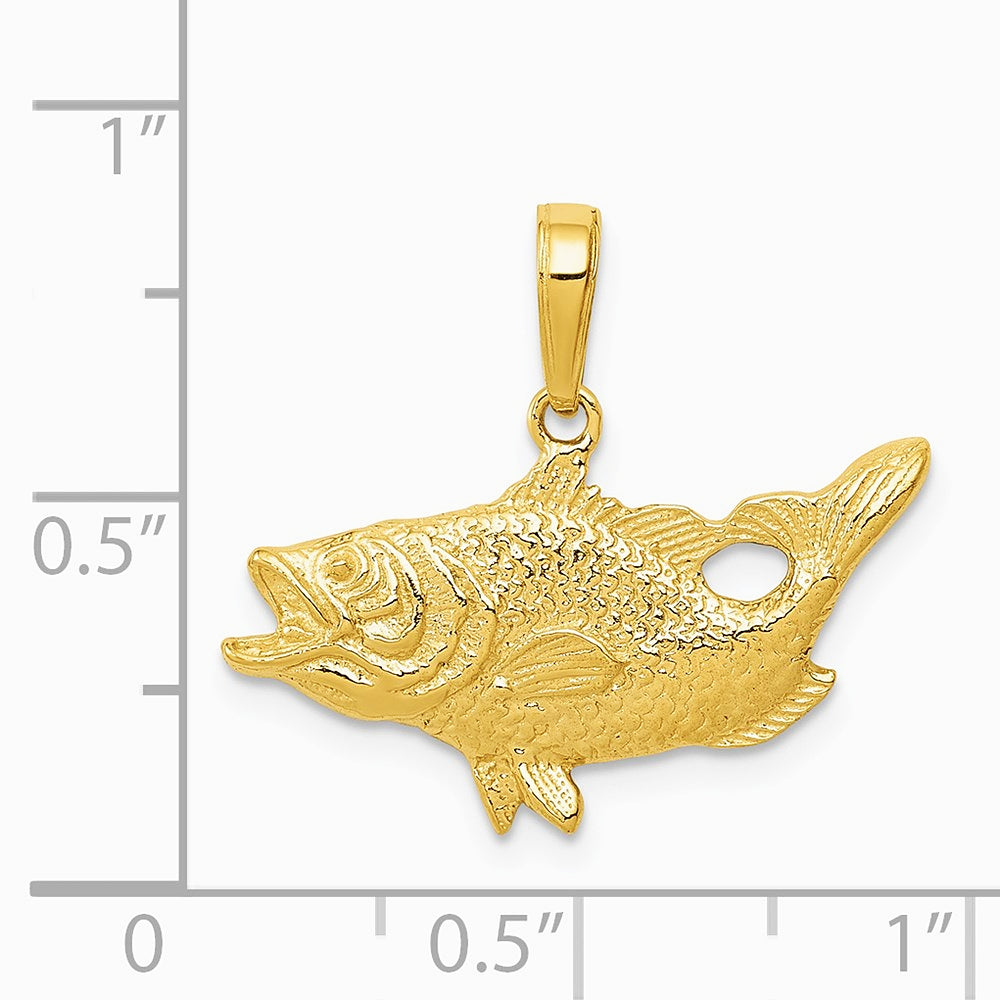 10K / 14K Yellow Gold Open Mouthed Bass Fish Pendant - Product Photo