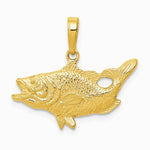 10K / 14K Yellow Gold Open Mouthed Bass Fish Pendant - Product Photo