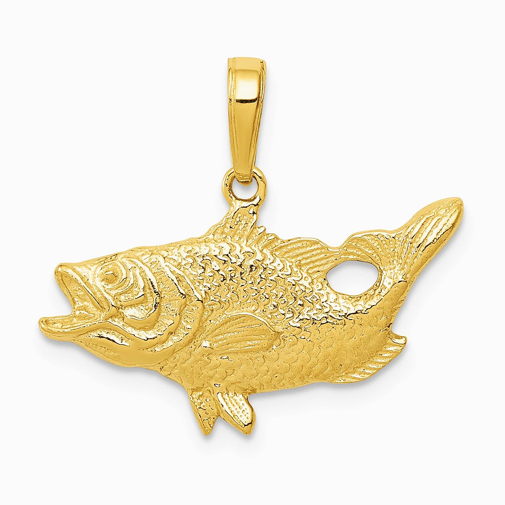 10K / 14K Yellow Gold Open Mouthed Bass Fish Pendant - Product Photo