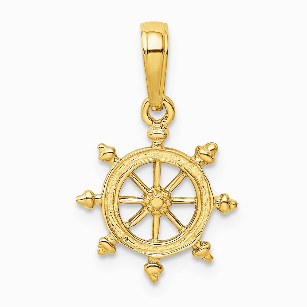 10K / 14K Yellow Gold Ship Wheel Pendant - Product Photo