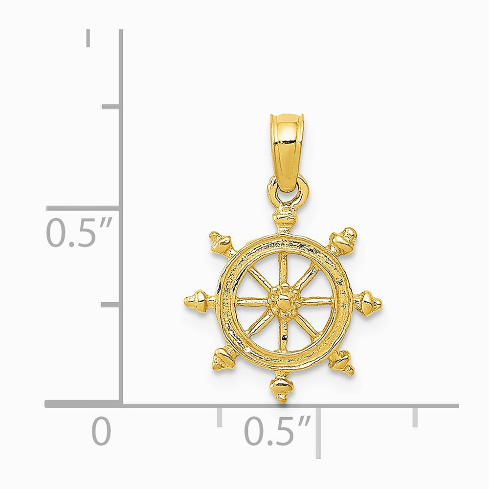 10K / 14K Yellow Gold Ship Wheel Pendant - Product Photo