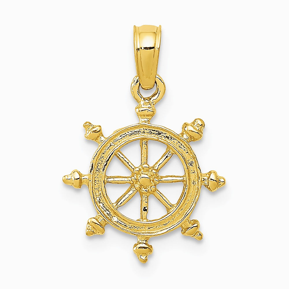 10K / 14K Yellow Gold Ship Wheel Pendant - Product Photo