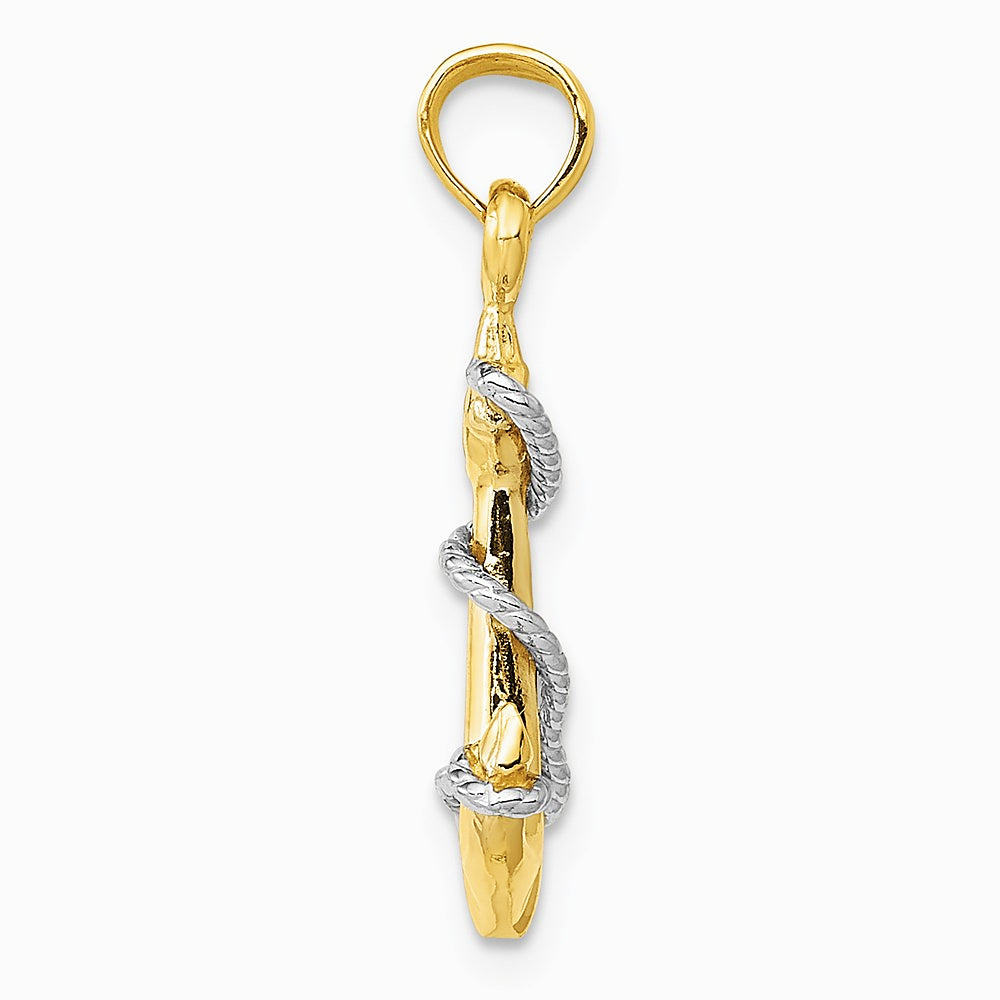 10K / 14K Two-tone 3D Anchor W/Rope Pendant - Product Photo