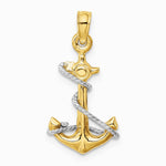 10K / 14K Two-tone 3D Anchor W/Rope Pendant - Product Photo