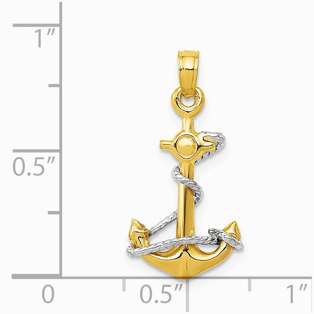 10K / 14K Two-tone 3D Anchor W/Rope Pendant - Product Photo