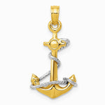 10K / 14K Two-tone 3D Anchor W/Rope Pendant - Product Photo