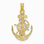 10K / 14K Yellow Gold Small Anchor with Wheel Pendant - Product Photo