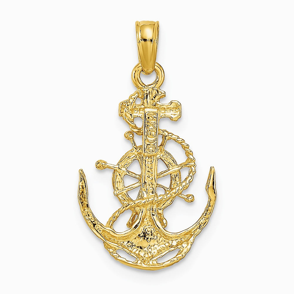 10K / 14K Yellow Gold Small Anchor with Wheel Pendant - Product Photo