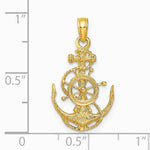 10K / 14K Yellow Gold Small Anchor with Wheel Pendant - Product Photo