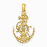 10K / 14K Yellow Gold Small Anchor with Wheel Pendant - Product Photo