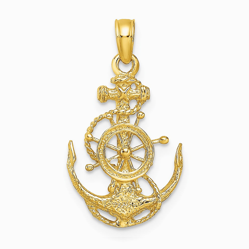 10K / 14K Yellow Gold Small Anchor with Wheel Pendant - Product Photo