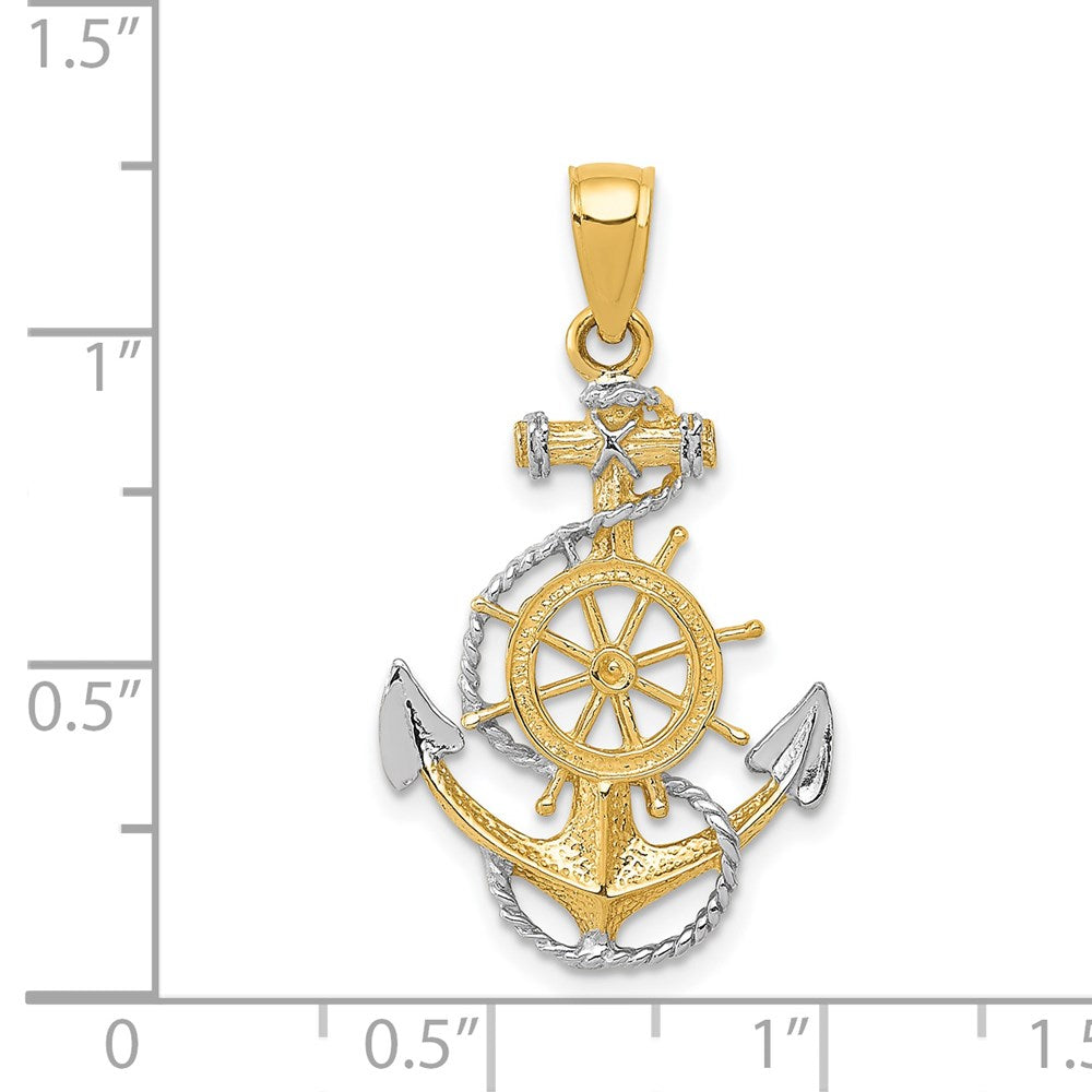 10K / 14K Yellow with Rhodium with Rhodium Anchor with Rope Pendant - Product Photo