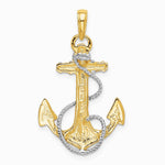10K / 14K Yellow with Rhodium Yellow Gold W/ Rhodium Anchor with Rope Pendant - Product Photo