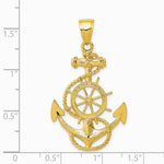 10K / 14K Yellow Gold Large Anchor with Wheel Pendant - Product Photo