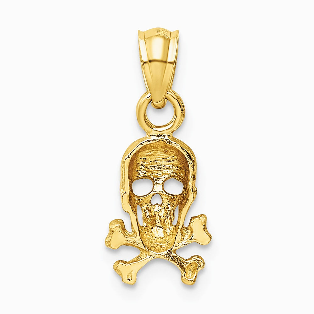 10K / 14K Yellow Gold Skull and Cross Bones Pendant - Product Photo