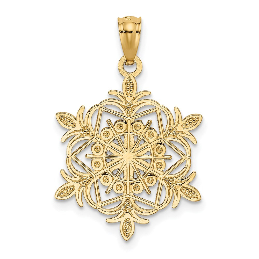 14k w/ Rhodium Diamond-cut Snowflake Pendant - Product Photo