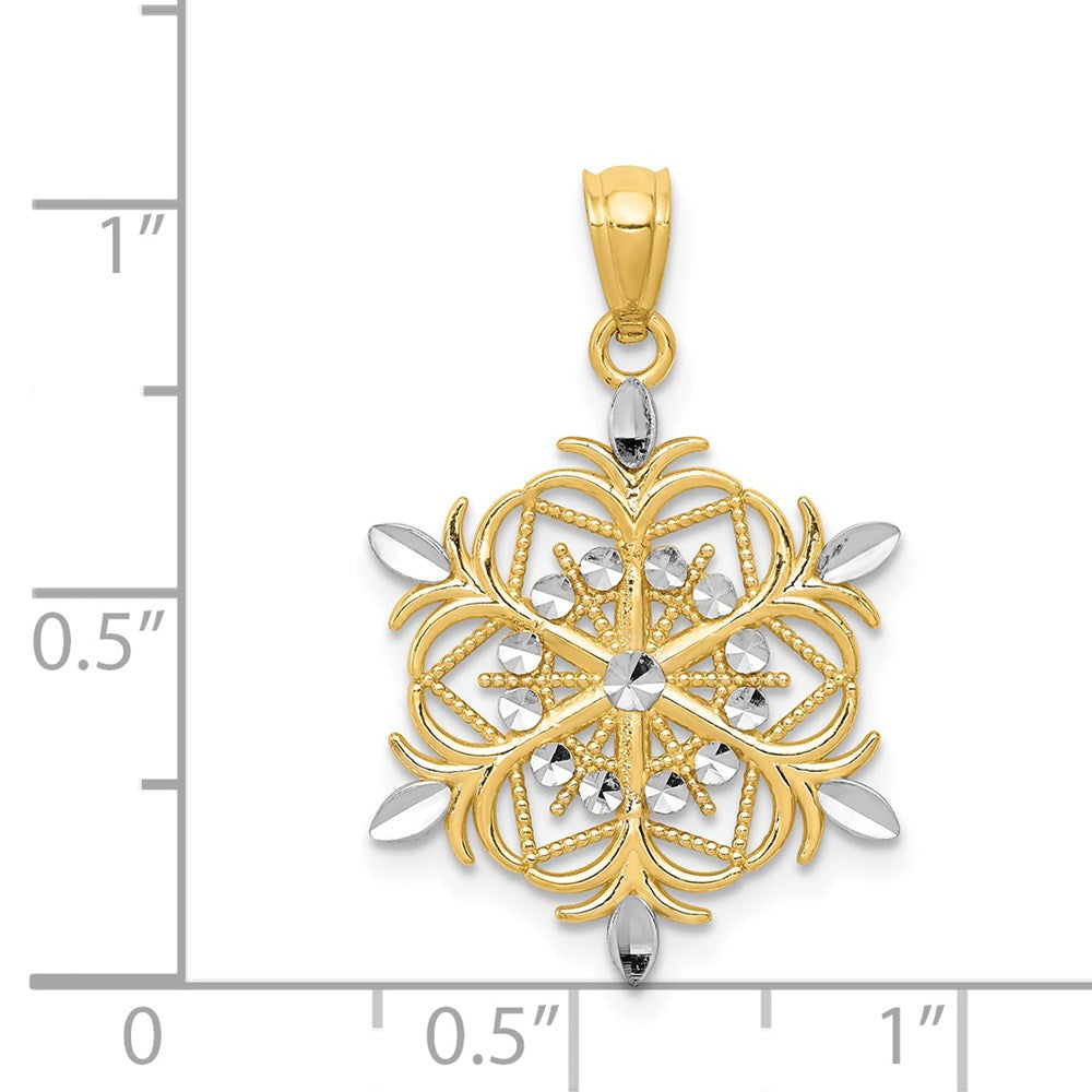 14k w/ Rhodium Diamond-cut Snowflake Pendant - Product Photo