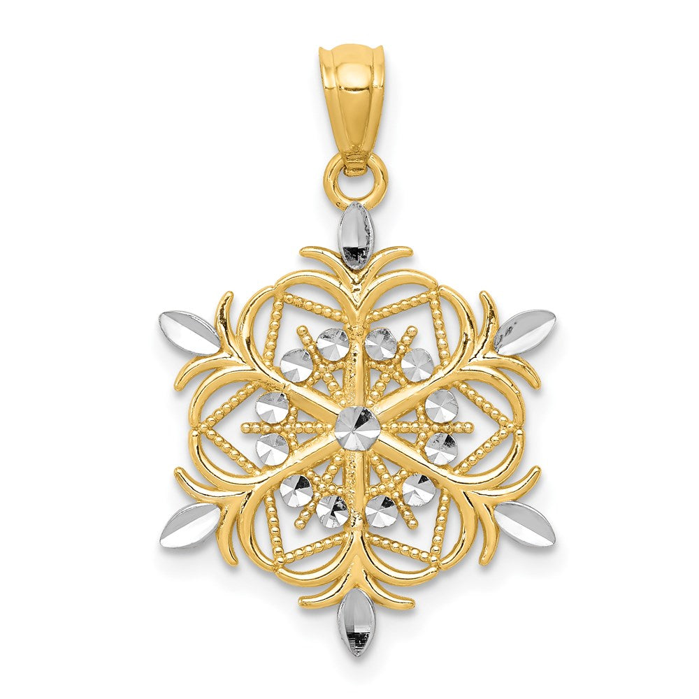 14k w/ Rhodium Diamond-cut Snowflake Pendant - Product Photo