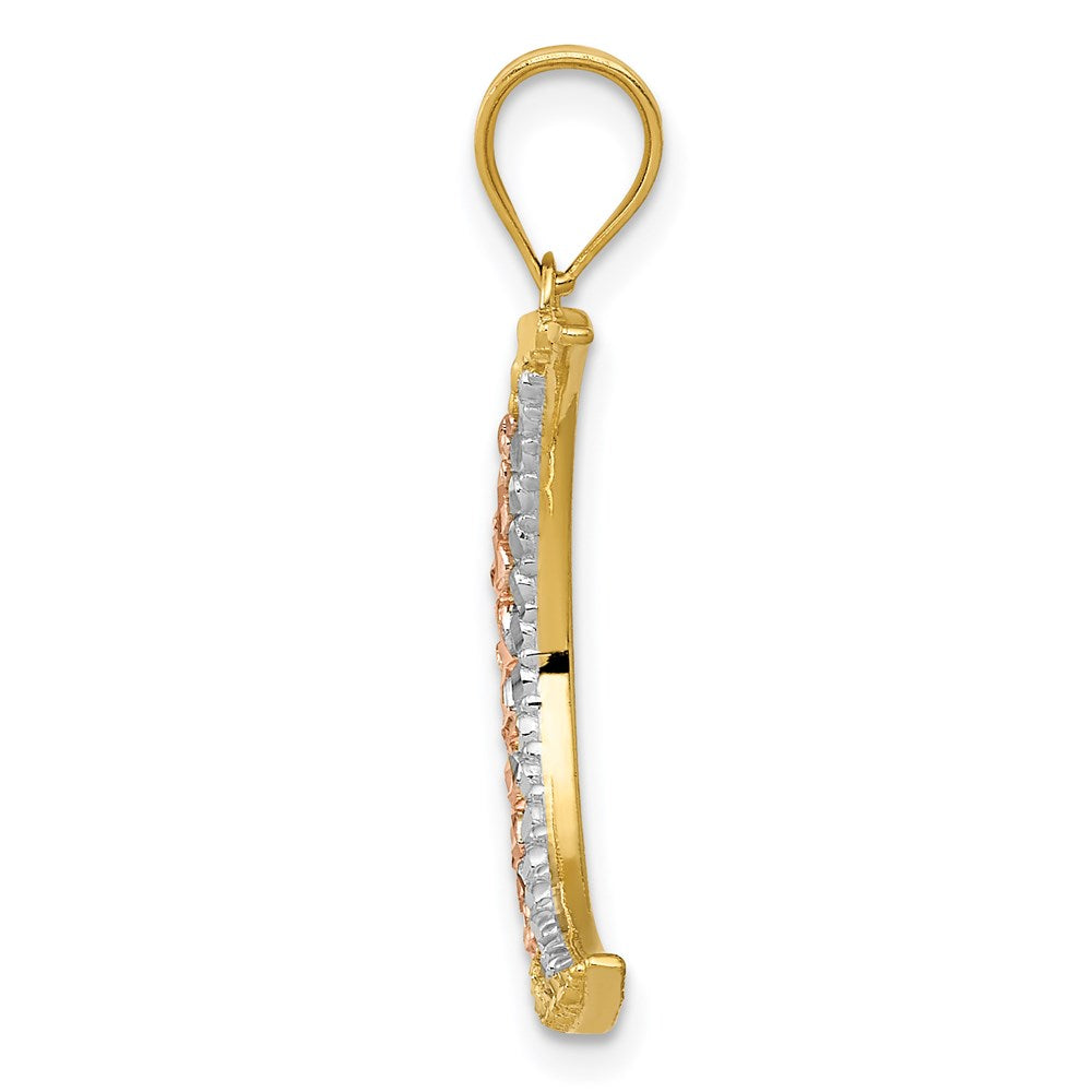 14K Two-tone w/White Rhodium Diamond-cut Moon Pendant - Product Photo