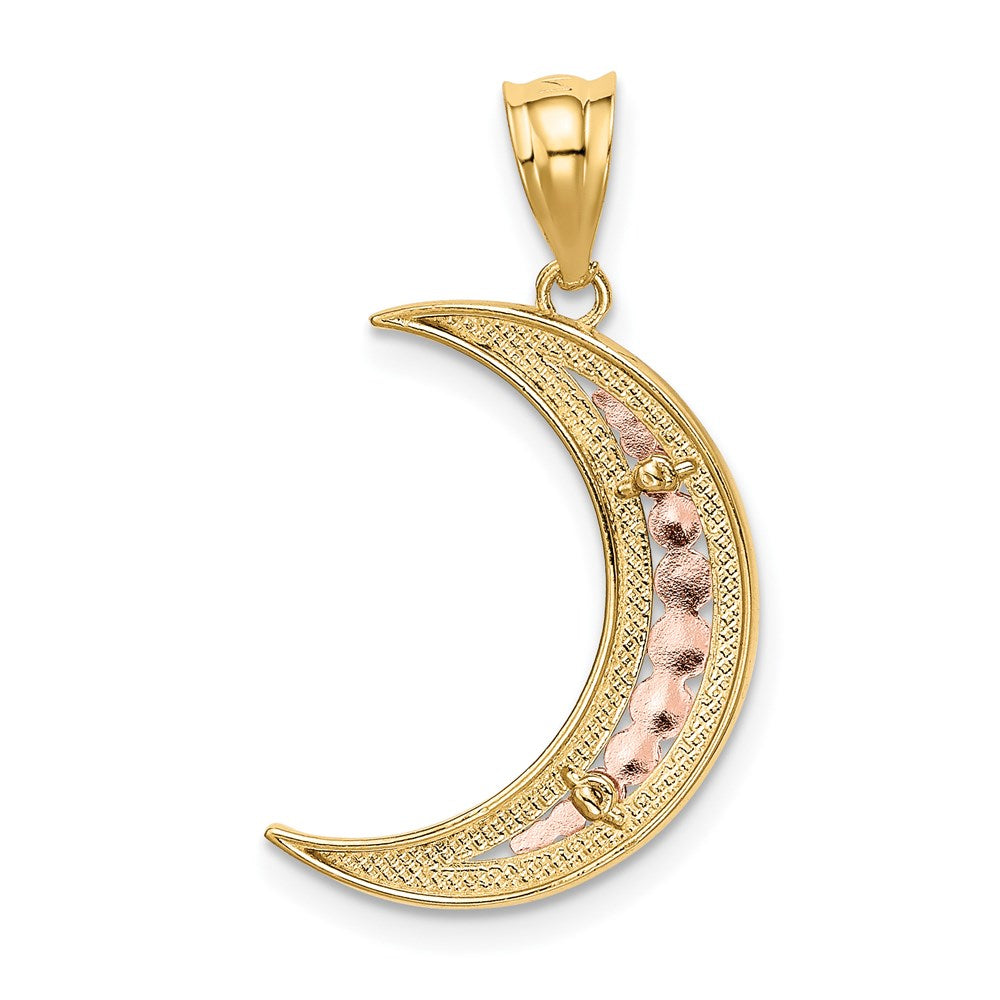 14K Two-tone w/White Rhodium Diamond-cut Moon Pendant - Product Photo