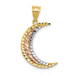 14K Two-tone w/White Rhodium Diamond-cut Moon Pendant - Product Photo
