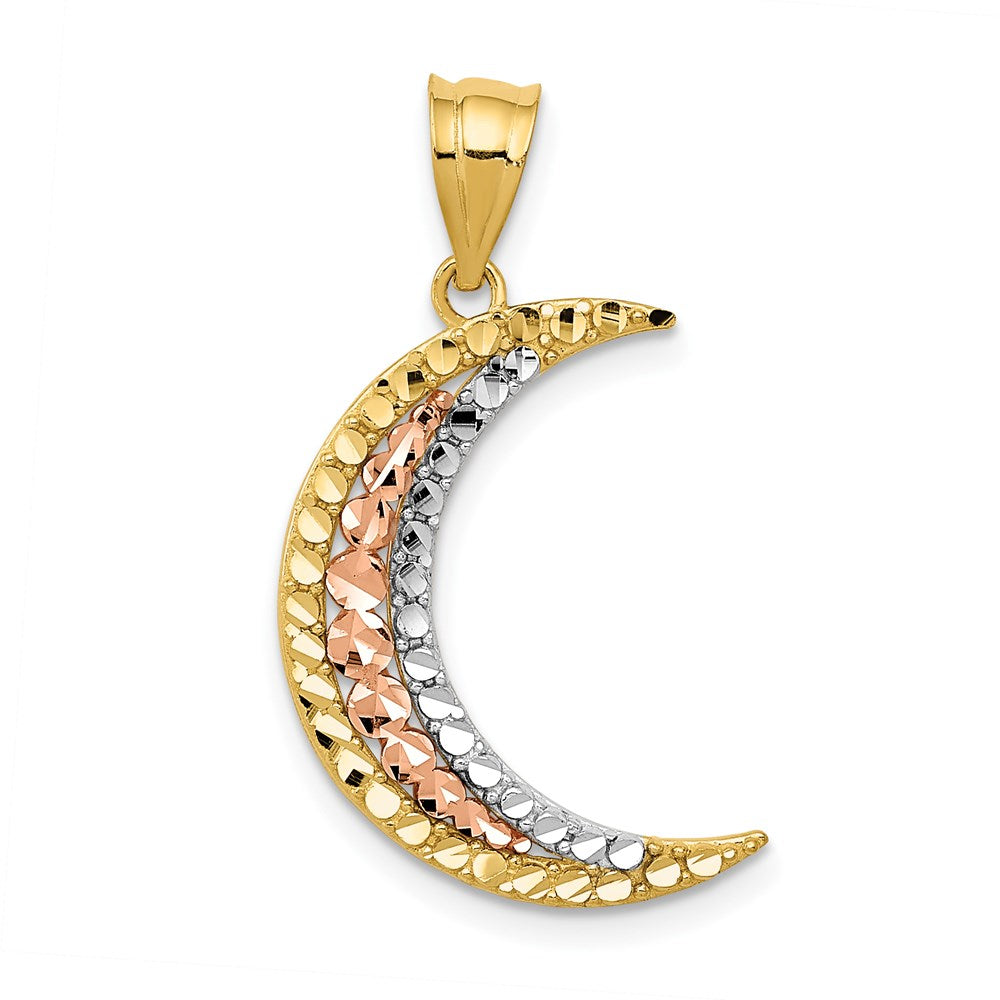 14K Two-tone w/White Rhodium Diamond-cut Moon Pendant - Product Photo
