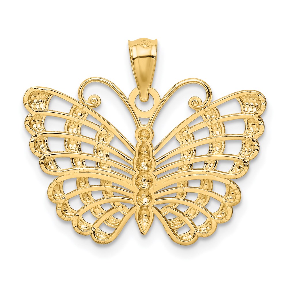 14k and Rhodium Diamond-cut Butterfly Pendant - Product Photo