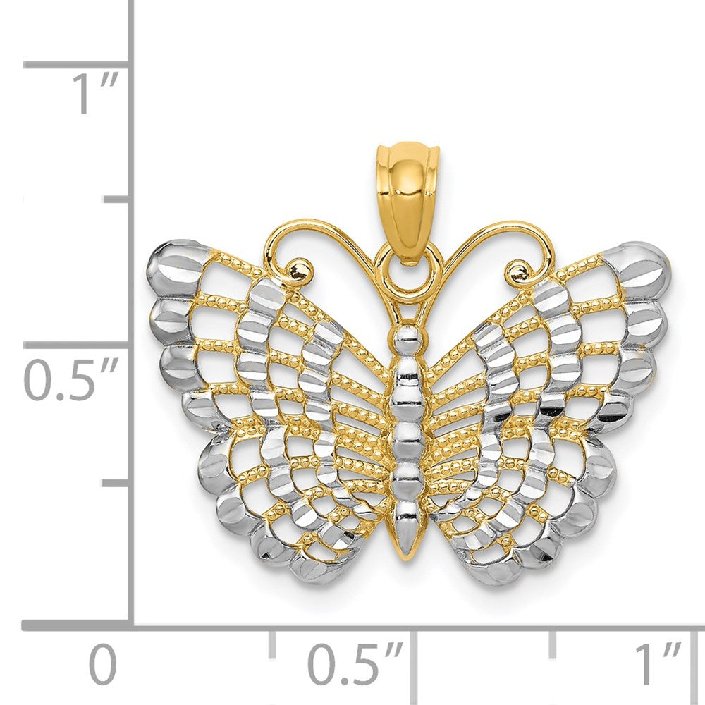 14k and Rhodium Diamond-cut Butterfly Pendant - Product Photo