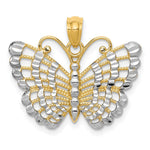 14k and Rhodium Diamond-cut Butterfly Pendant - Product Photo