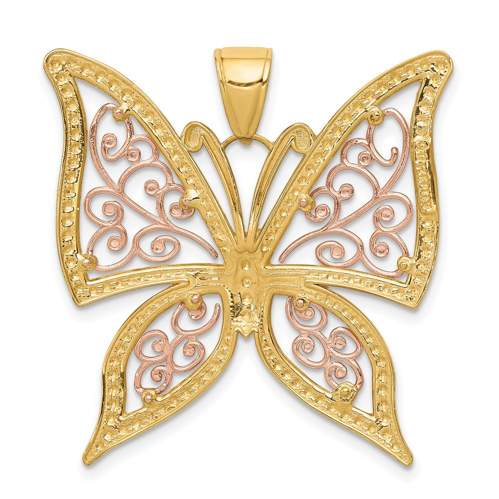 14K Two-tone with White Rhodium Diamond-cut Butterfly Pendant - Product Photo