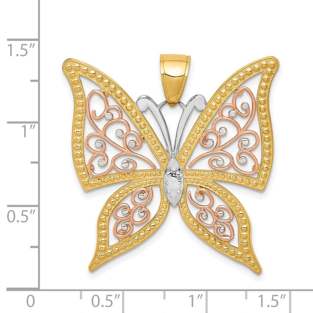 14K Two-tone with White Rhodium Diamond-cut Butterfly Pendant - Product Photo