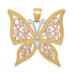 14K Two-tone with White Rhodium Diamond-cut Butterfly Pendant - Product Photo