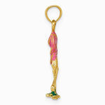 10K / 14K Yellow Gold 3-D Enameled Pink Flamingo Pendant - Product Photo