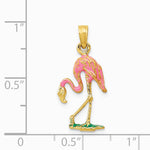 10K / 14K Yellow Gold 3-D Enameled Pink Flamingo Pendant - Product Photo