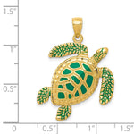 14K Yellow Gold 3-D Enameled Sea Turtle Pendant - Product Photo
